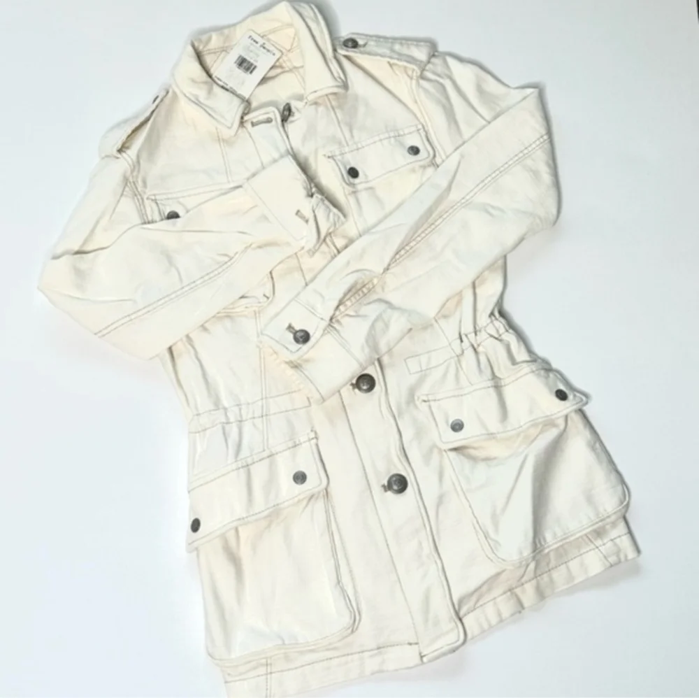 FREE PEOPLE Not Your Brother's Cream Utility Cotton Jacket In Ecru NWOT XS